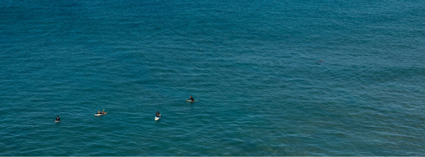four surfers waiting for a wave